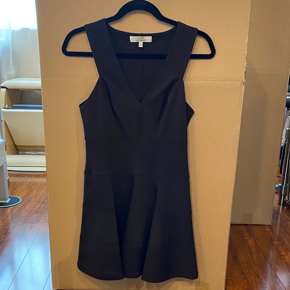 Robert Rodriguez Black V-Neck Fit-and-Flare Mini Dress